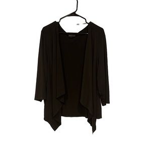 CONNECTED APPAREL - 3/4 Sleeve Black Open Ruffle Cardigan